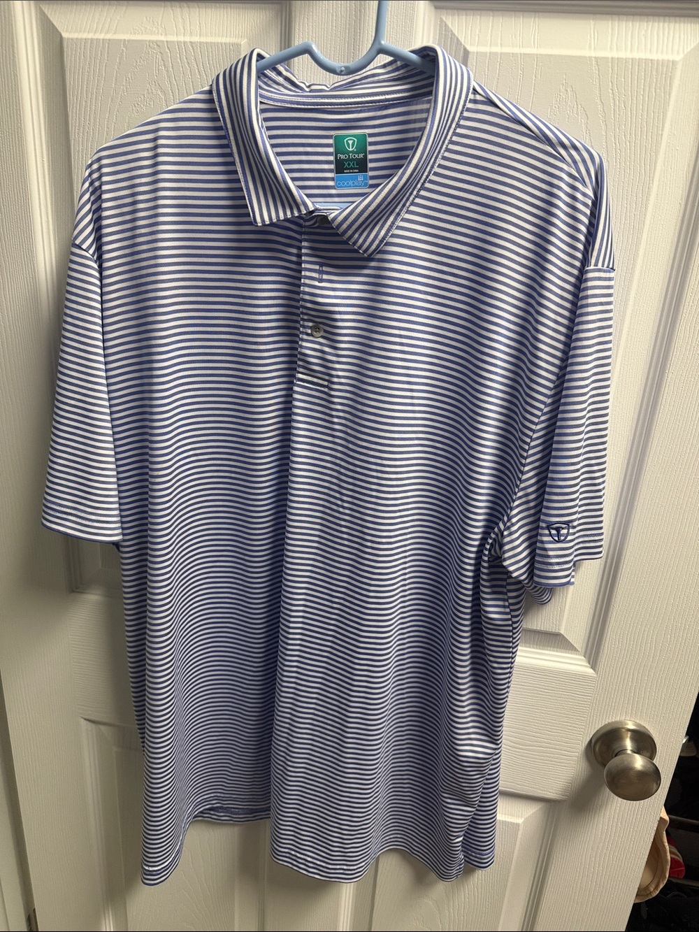 Men’s Striped Polo Shirt in Blue and White Pro Tour 2xl